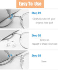 Step by step guide on installing the 5 Piece Screw In U Shaped Eyeglass Nose Pads Super Comfy Hella Soft Silicone.