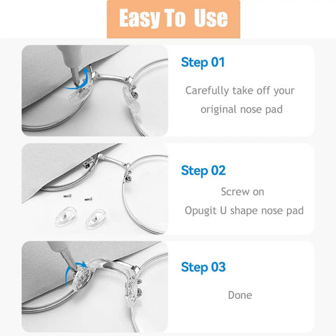 Step by step guide on installing the 5 Piece Screw In U Shaped Eyeglass Nose Pads Super Comfy Hella Soft Silicone.