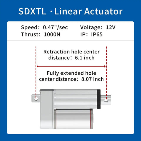 Heavy Duty 12V Electric Linear Actuator With 1.96 Inch Stroke 220 Lbs Load 0.47 Inches Per Second Mounting Brackets And Remote