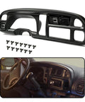 Front view PIT66 dash bezel cover for Dodge Ram with vents; black plastic, mounting screws included.