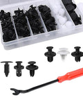 100 Pcs Car Rivets Fasteners Kit With Multi Size Bumper Retainer Clips And 6 Inch Removal Tool in a plastic box