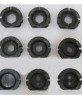 Nine precision dies for Rock Solid Am-240 Pneumatic Terminal Crimping Machine used with heavy duty cable lugs.