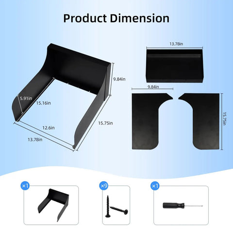 Heavy Duty Galvanized Steel EV Charger Rain Canopy Weatherproof Sun Shade dimensions showing size and components.