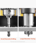 Heavy Duty Magnetic Drill Press With Portable Design For Metal Fabrication showing small diameter drill and large diameter coring bits.