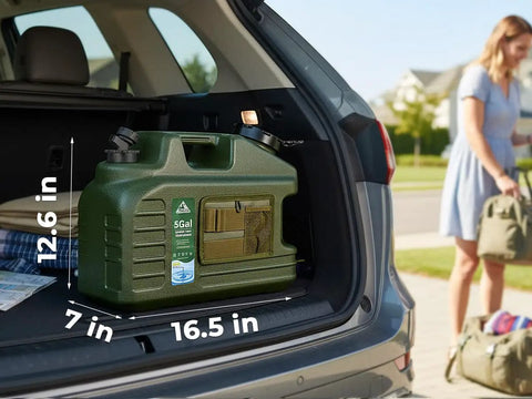 5 Gallon Water Jug For Camping And Outdoors, BPA Free Portable Water Dispenser with Spigot in car trunk