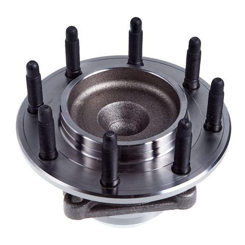 Top view of an 8 Stud Front Wheel Hub And Bearing Assembly For RWD Vans Under 9600 LB GVW Fits 2003 2017 Chevy Express 2500 3500 And GMC Savana 2500 3500 Beefed Up Heavy Duty High Load Capacity OE Quality Durable Wheel Hub.