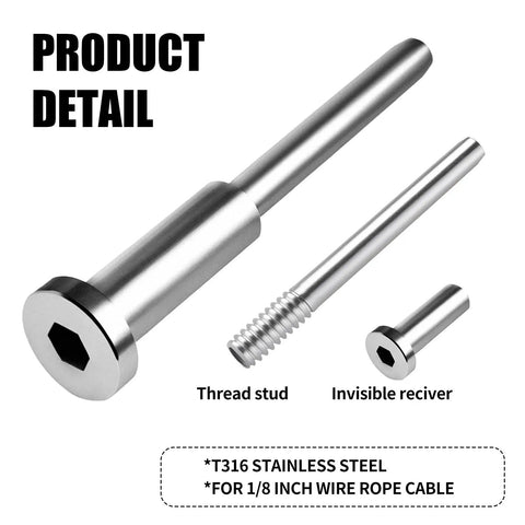 50 Pairs Invisible Cable Railing Kit For One Eighth Inch T316 Stainless Steel Cable Hardware With Invisible Receivers And Swage Stud Ends detail