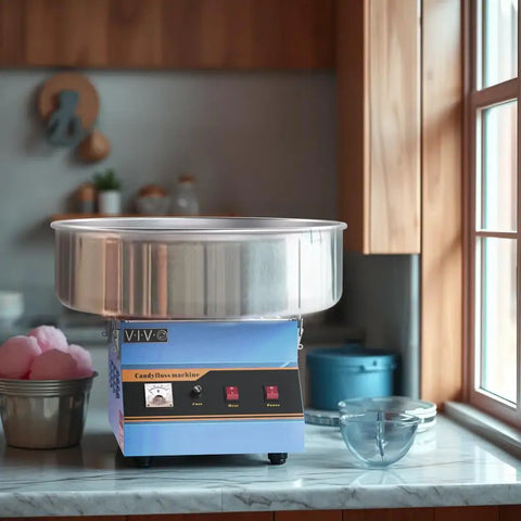 Blue Electric Cotton Candy Maker Machine With 1030W Motor Rapidly Spins Sugar Floss In Twenty Inch Stainless Steel Bowl Straight Up The Ultimate Party Essential