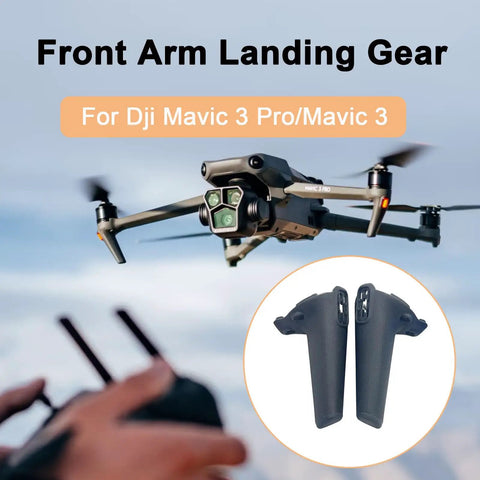Front Landing Gear Replacement For Mavic 3 Drone Series Pro Classic 3C 3T Models with drone in flight and replacement kit inset