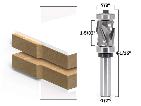 Ultra Performance Compression Flush Trim Router Bit With Top And Bottom Bearing, one half inch shank, for clean end grain