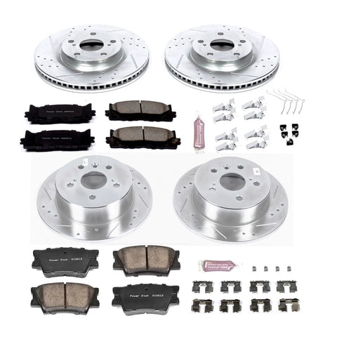 PowerStop front and rear drilled-slotted brake rotors with ceramic pads kit and hardware