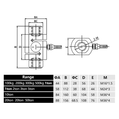 S Type Load Cell 200 Kg Tension And Compression Sensor Built Tough Weighing Transducer High Capacity For Belt Scales And Hopper Scales And Engineering Force Measurements. dimension drawing