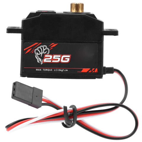 Rock Solid Digital Servo With 25 Gram Metal Gear For 1/12 RC Cars And Boats, featuring 3kg torque and compact design.