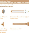 Installation steps of Cordless Beech Wood 360 Degree Rotatable LED Wall Lamp Sconces Set With Magnetic Mounts