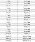 VA size chart for Rock Solid NBR Rubber Cuff O Ring Seal Set dimensions, showing various sizes from VA350 to VA1200.