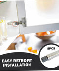 Close-up of Eight Piece Set Slow Close Cabinet Hinges with Clip Top Retrofitting Inserts for Doors and Furniture Quiet Soft Close Mechanism.