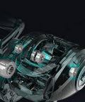 Offshore Fishing Reel 2000 Type With Magnetic Brake System And Anti Explosion Line, close-up of transparent rugged wheel design.