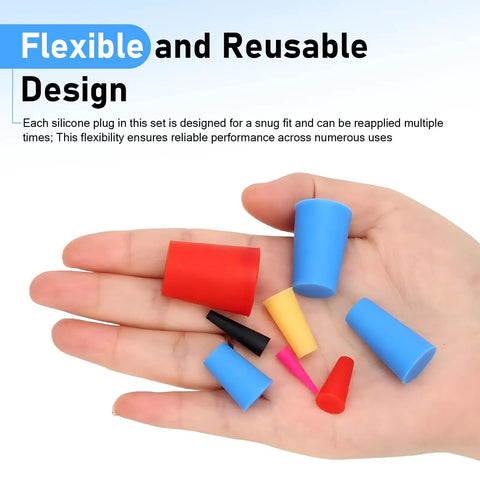 Flexible and reusable silicone plugs set, High Grade Silicone Rubber Tapered Plugs Assortment Kit 250 Pcs Heat Resistant Stoppers Protect Holes From Dust Paint Sprays And Coating Jobs With Durable Flexible Plugs For Any Size Gap Up To Half Inch.