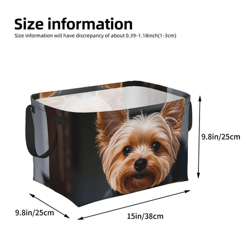 Hella Badass Waterproof Oxford Fabric Rectangle Storage Basket With Sturdy Cross Top Handles For Household Decluttering And Bedroom Shelving Projects Daily, 15x9.8 inches with dog design.