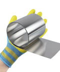 Heavy Duty 304 Stainless Steel Shim Stock Roll Pro Grade Full Hard Temp in hand, 50in by 6in, showing corrosion resistance.