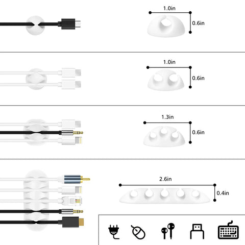 White Cable Management Organizer Kit For Desk TV And PC No More Cord Chaos Under Desk Tidy Your Cords With Adhesive Cord Clips