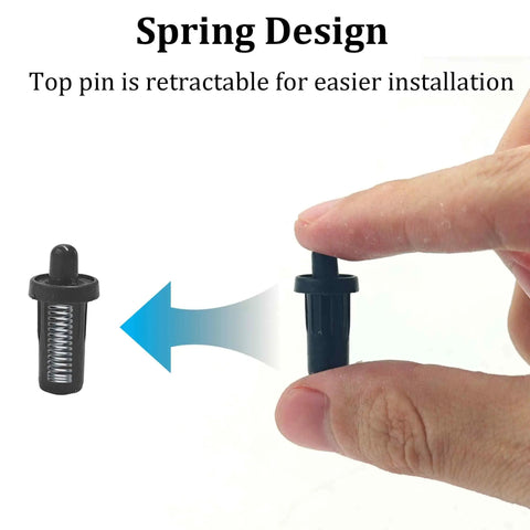 Built Tough Spring Loaded Cabinet Door Repair Pins With Iron Core, Black plastic damper with spring retraction feature.