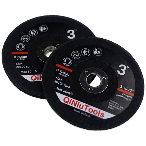 Two black Three Inch Cutting Wheels For Metal And Stainless Steel Pro Grade Ultra Thin 0.055 Inch Flat Cut Off Discs