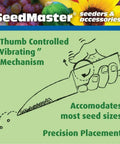 Illustration showing use of Rapli Clip Vibrating Hand Seeder For Precise Quick Sowing Of Tiny Seeds with thumb control mechanism