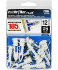 Size 6 Heavy Hitter Drywall Anchors With Matching Screws 12 Pack in packaging, nylon material for secure wall mounting.