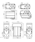 Technical diagram of Beefy 150Kg Digital RC Servo With Dual Shafts, 12V High Torque Metal Gear Steering Servo, dimensions included.