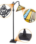 Tiffany Style Stained Glass Floor Lamp 62 Inch Tall With Adjustable Arch Reading Light in Antique Mission Design, detail view