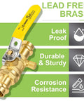 5 Pack 1/2 Inch Press X Press Copper Propress Ball Valves With Drain, Lead-Free Brass, cUPC NSF Certified, Leak-Proof Features