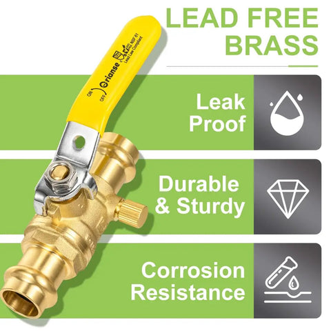 5 Pack 1/2 Inch Press X Press Copper Propress Ball Valves With Drain, Lead-Free Brass, cUPC NSF Certified, Leak-Proof Features