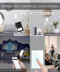 Touch Wall Smart Switch No Neutral Needed For Single Pole 110V 1 Gang 2.4GHz WiFi RF433 showing multiple control modes.