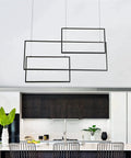 Contemporary LED Square Pendant Light Chandelier In Black, 36-Inch, above kitchen island, modern fixture.