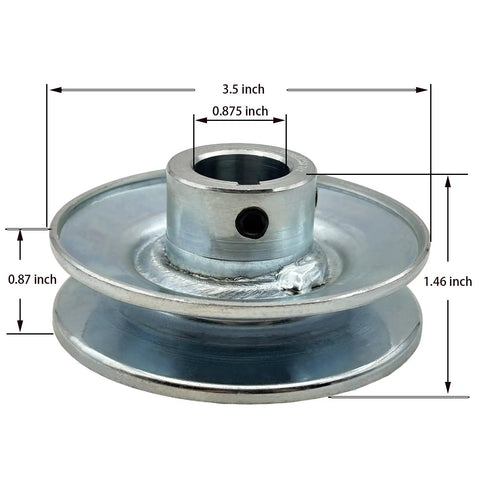 Pro Grade Single Groove V Belt Pulley For A B 5L 4L AX BX Belts, 3.5 Inch Outside Diameter, Seven Eighths Inch Bore, Carbon Steel, Dimensions
