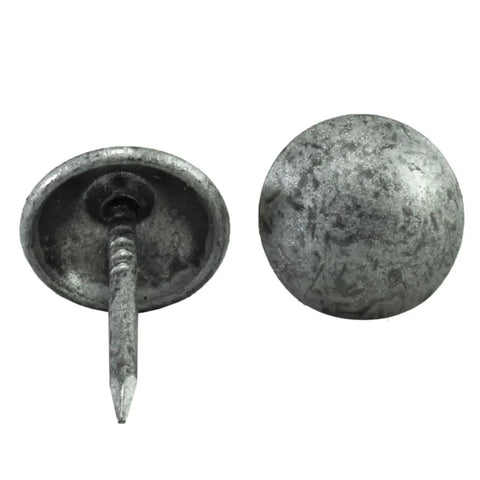 Heavy Duty Upholstery Tacks With A Sweet Antique Pewter Finish For Top Shelf Diy Furniture Fixes And Solid Home Project Upgrades Boasting Badass Durability With 100 Pieces Included, showing two antique pewter tacks.