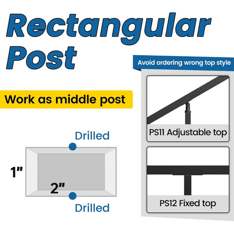 Diagram of 36 Inch Black Rectangular Stainless Steel Cable Railing Intermediate Post With Fixed Top Mount 1 Inch Thick Pre Drilled 10 Holes Brushed Finish Ideal Middle Post For Wood Or Concrete Decks Level Deck Safety And Unobstructed View