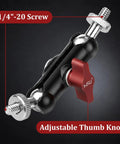 Dual Ball Head Magic Arm For Rock Solid Camera Gear With Universal One Quarter Inch Screws On Both Ends Fits DSLR And Mirrorless Cages, 1/4-20 screws, red thumb knob