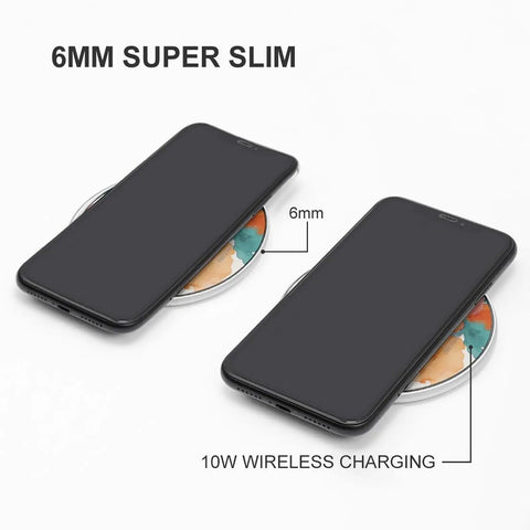 Watercolor Flowers Wireless Charger 10W Fast Charge Pad For Phones Slim Portable On The Go Charging Mat, side view under phones