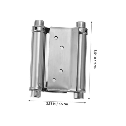 Heavy Duty Double Action Spring Hinge 2Pack Stainless Steel Cafe Saloon Door Hardware Rust Proof close-up image with dimensions.