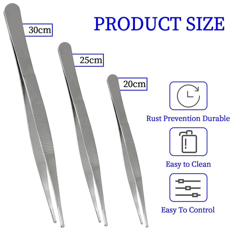 Three Piece Stainless Steel Tweezer Set Great For Precision Work And Delicate Tasks Like Electronics Jewelry Crafting 8 Inch 10 Inch 12 Inch With Durable Non Slip Grip And Easy To Control, 30cm 25cm 20cm