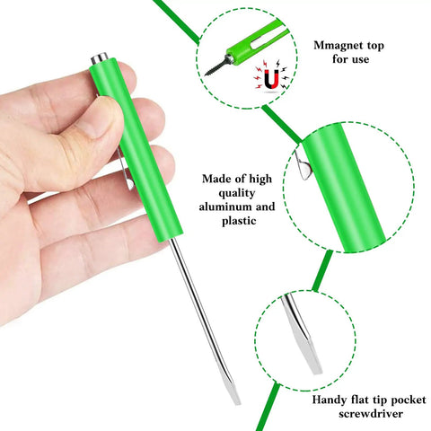 12 Pack Green Pocket Screwdrivers Magnetic Mini Tops With Single Blade Head For Mechanical And Electrical Work 5.3 Inch Length