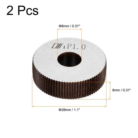 Two Pack Knurling Wheel Kit 28mm Outer Diameter, 8mm Inner Bore, 8mm Thickness, 1.0mm Pitch Straight Linear Knurling Wheels