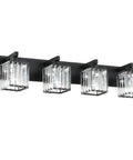Black Bathroom Vanity Light Fixture With Crystal Accents, Sleek Modern 4-Light Wall Sconce, Dimmable E26 Socket, 32.3-Inch Backplate