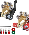 Battery Terminal Connectors 2 Pack 4 Way Quick Disconnect Release for Auto and Marine Use Heavy Duty Top Post Clamps With Allen Wrench