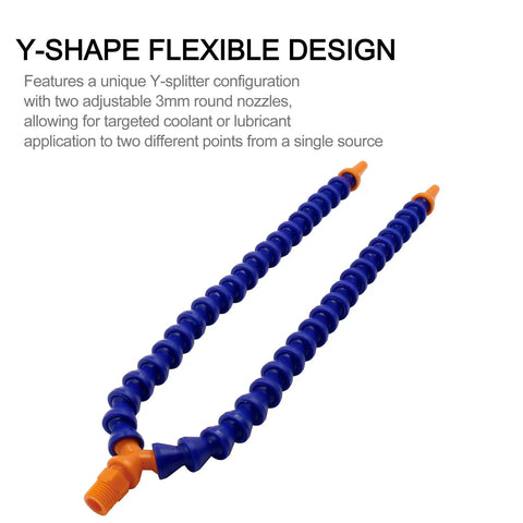 Quarter Inch PT Male Thread Y Shape Coolant Hose With Dual 3Mm Round Nozzles Eleven Point Eight Inch Flexible Plastic Pipe For CNC Lathe Milling Machines Water And Oil Coolant Delivery