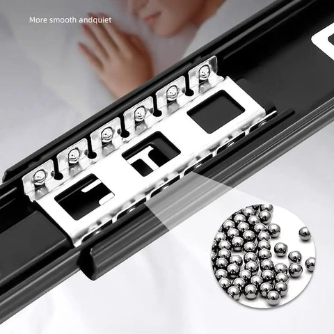 Close-up of Three Section Drawer Runners With Damping And Soft Close, Full Extension 45cm Ball Bearing Slides, stainless steel construction.