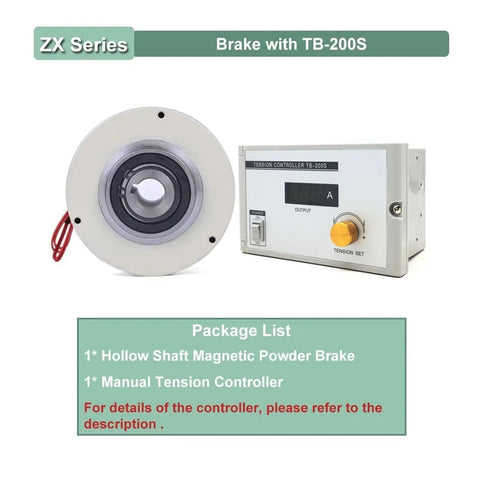 Thin Magnetic Powder Brake Tension Controller Kit Pro Grade With Hollow Shaft Unwinding 1500rpm DC24V TB200S Brake 12Nm Display
