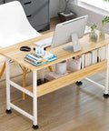 Computer desk with monitor and chair, featuring silicone non slip caster cups for furniture wheels, 4 pack black on wooden floor.